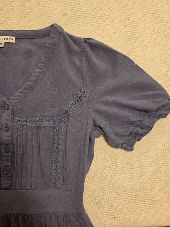 Baltic Born blue midi dress XS puff sleeves tiered pleats cottage core prairie - Picture 13 of 16